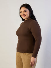 Women Brown High Neck Rib Top-SFTOPS42470