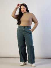 Women Beige High Neck Rib Top-SFTOPS42472
