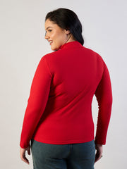 Women Red Rib Front Zipper Top-SFTOPS42473