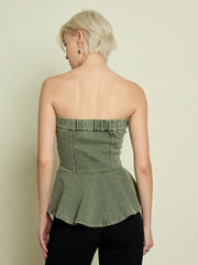 Women Olive Denim Corsage Button Down Top-SFTOPS42476