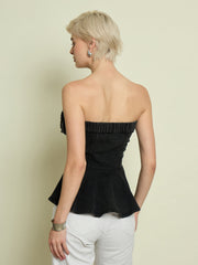 Women Black Denim Corsage Button Down Top-SFTOPS42477