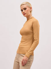 Women Tan High Neck Rib Top-SFTOPS42480