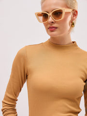 Women Tan High Neck Rib Top-SFTOPS42480