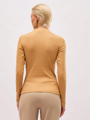 Women Tan High Neck Rib Top-SFTOPS42480