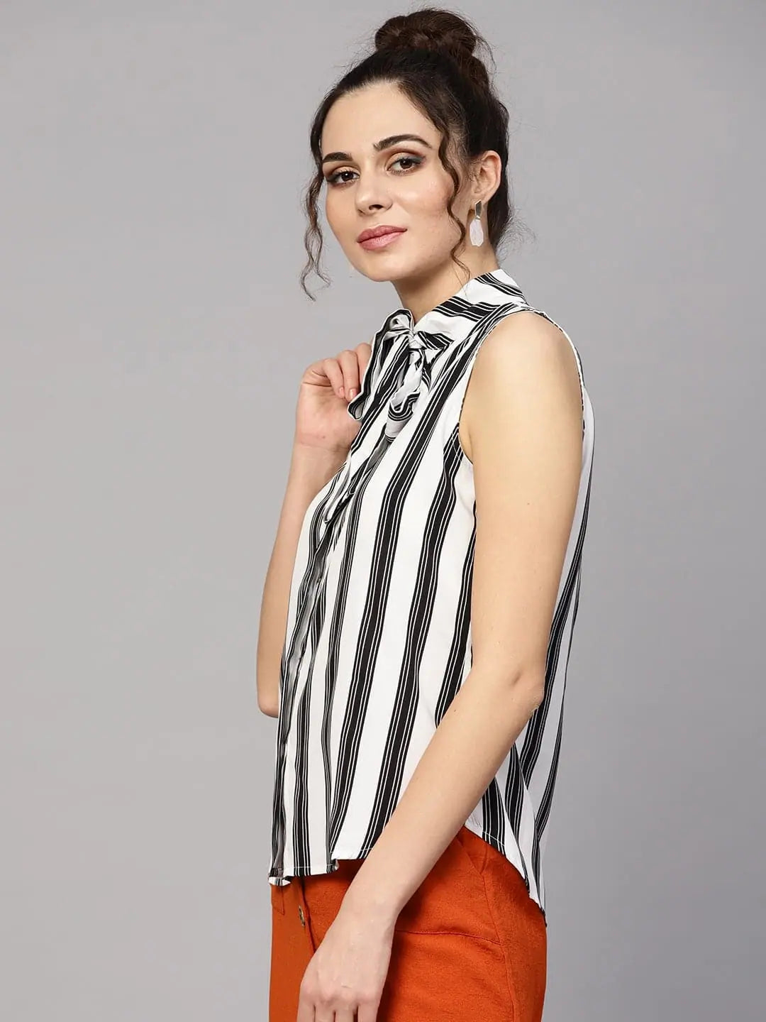 Black & White Striped Top: Designer Lehenga Inspired Neck Tie