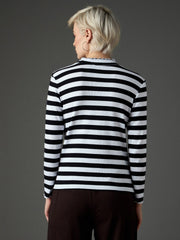 Women Black & White Rib High Neck Full Sleeve Top-SFTOPS42486