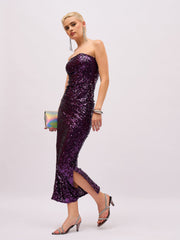 Women Purple Sequin Asymmetric Hem Tube Top-SFTOPS42490