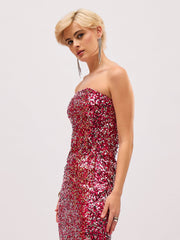 Women Pink Sequin Asymmetric Hem Tube Top-SFTOPS42492