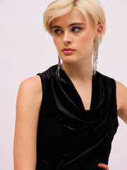 Women Black Velvet Cowl Neck Sleeveless Top-SFTOPS42494