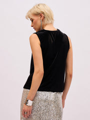 Women Black Velvet Cowl Neck Sleeveless Top-SFTOPS42494
