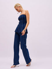 Women Navy Blue Front Stud Paplum Tube Top-SFTOPS42497
