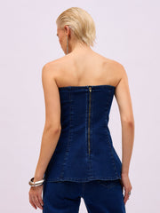 Women Navy Blue Front Stud Paplum Tube Top-SFTOPS42497