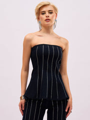Women Jet Black Front Stud Paplum Tube Top-SFTOPS42498