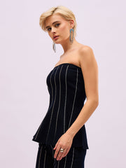 Women Jet Black Front Stud Paplum Tube Top-SFTOPS42498