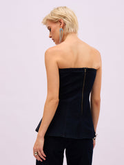 Women Jet Black Front Stud Paplum Tube Top-SFTOPS42498