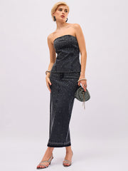 Women Black Washed Front Stud Work Detail Tube Top-SFTOPS42500