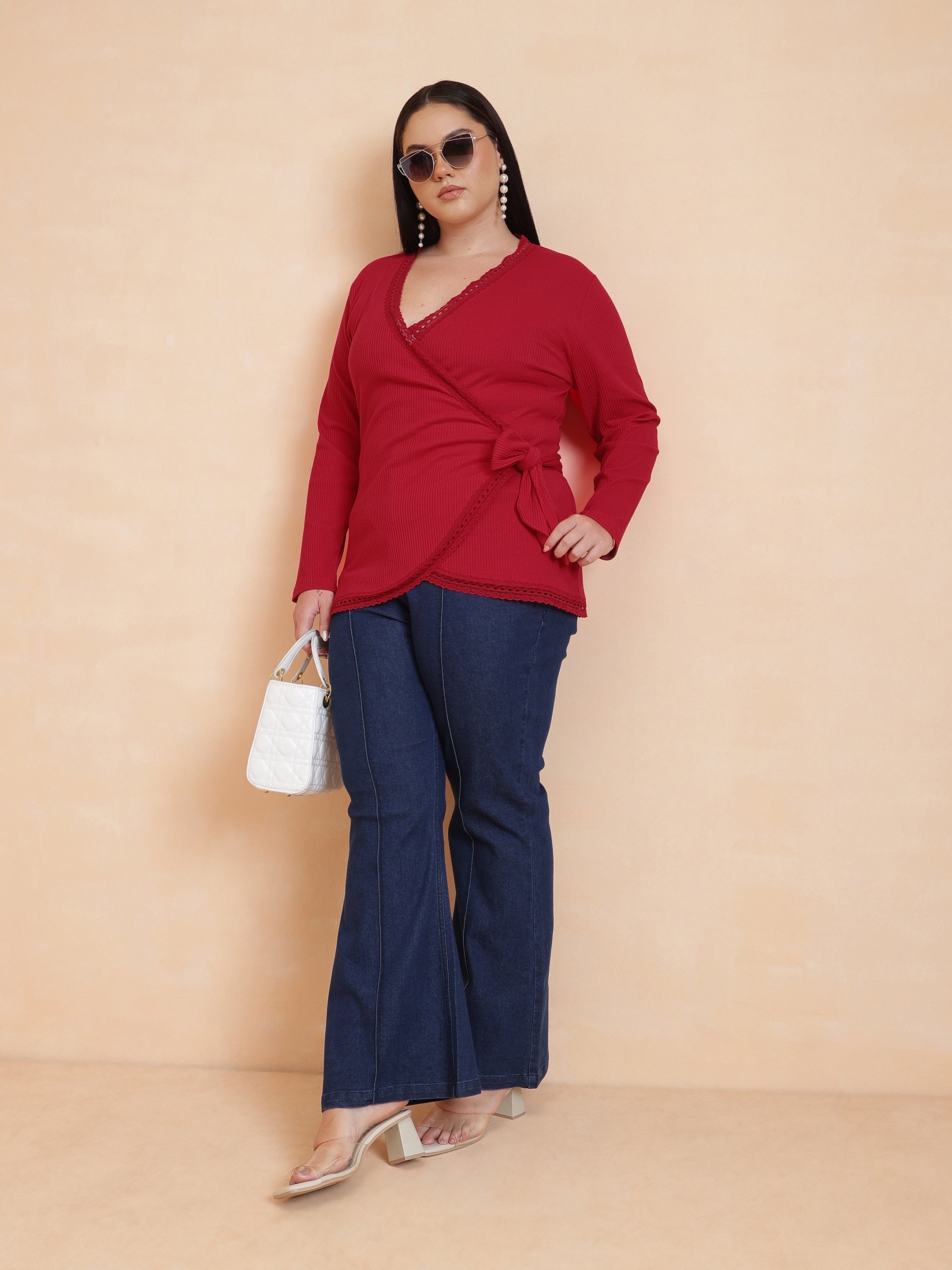 DesiQlo Red Rib Wrap Top - Red