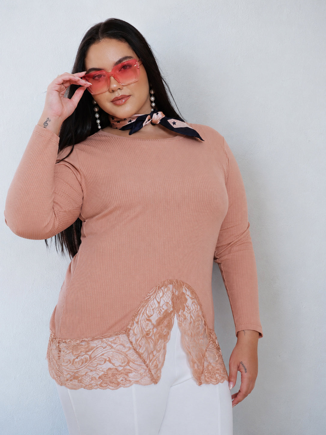 Women Onion Pink Rib Full Sleeves Top