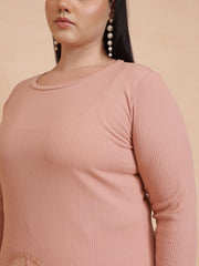 Women Onion Pink Rib Full Sleeves Top