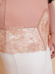 Women Onion Pink Rib Full Sleeves Top