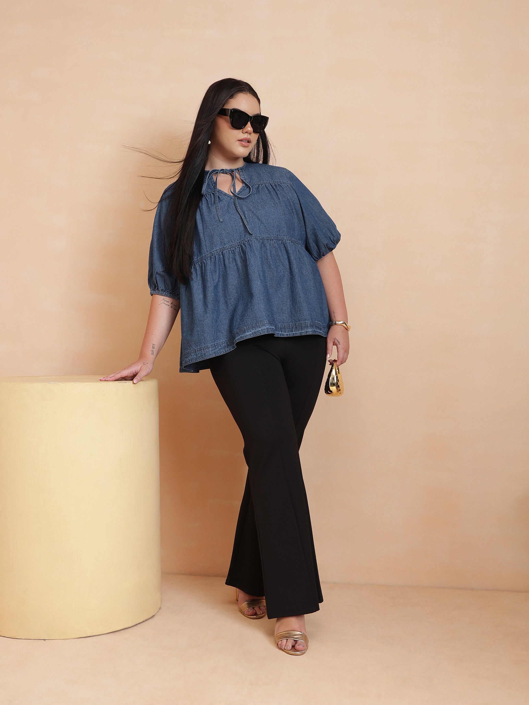 DesiQlo Blue Denim Tiered Top - Blue