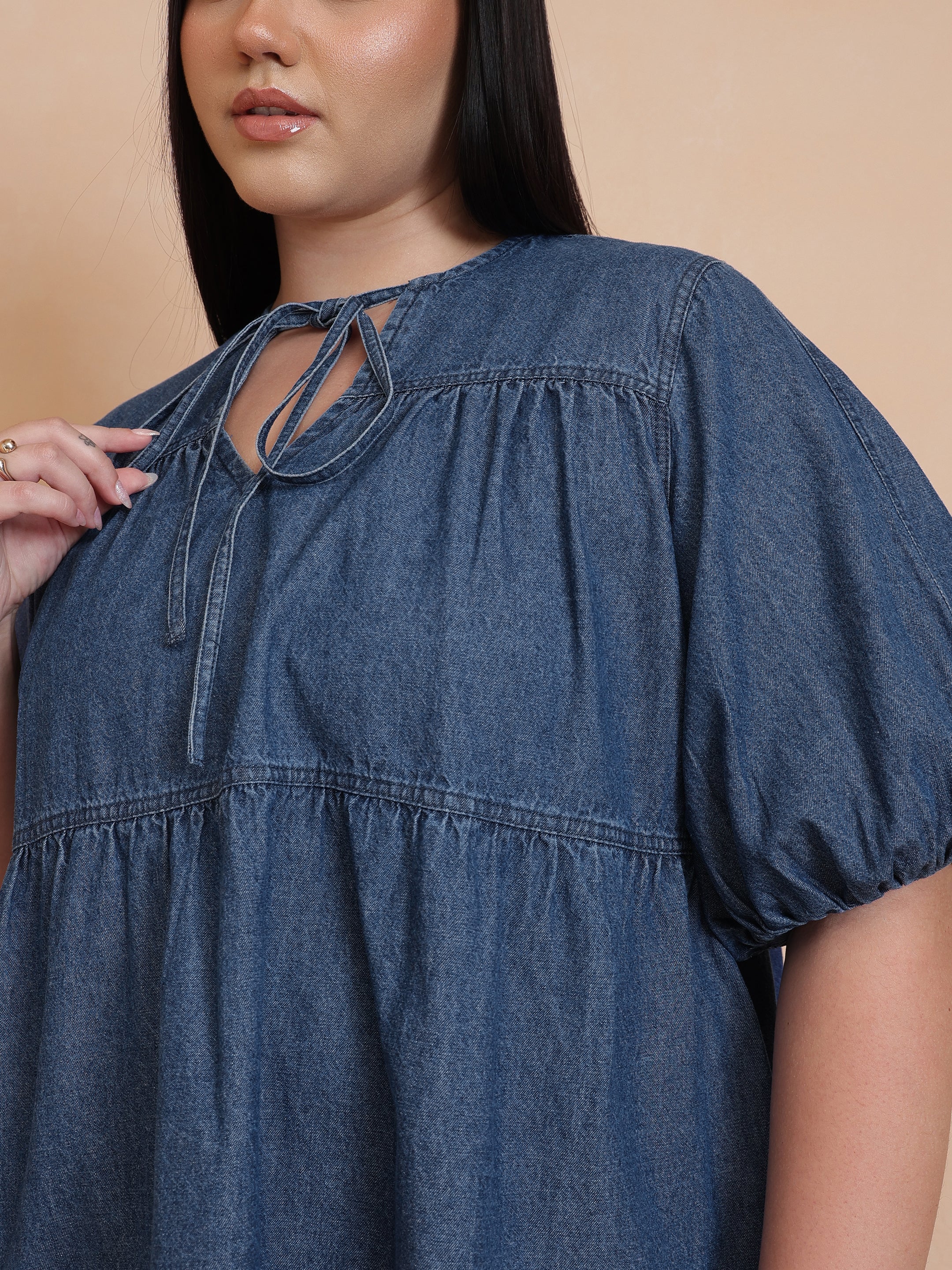 DesiQlo Blue Denim Tiered Top - Blue