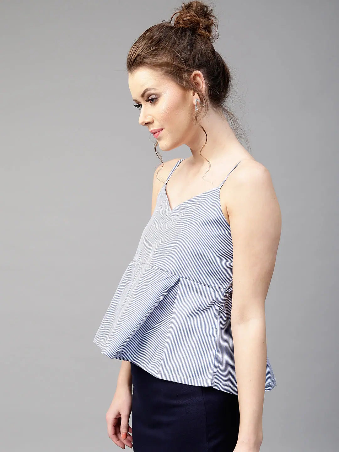 Blue Stripes Peplum Top | Designer Ethnic Apparel for Women