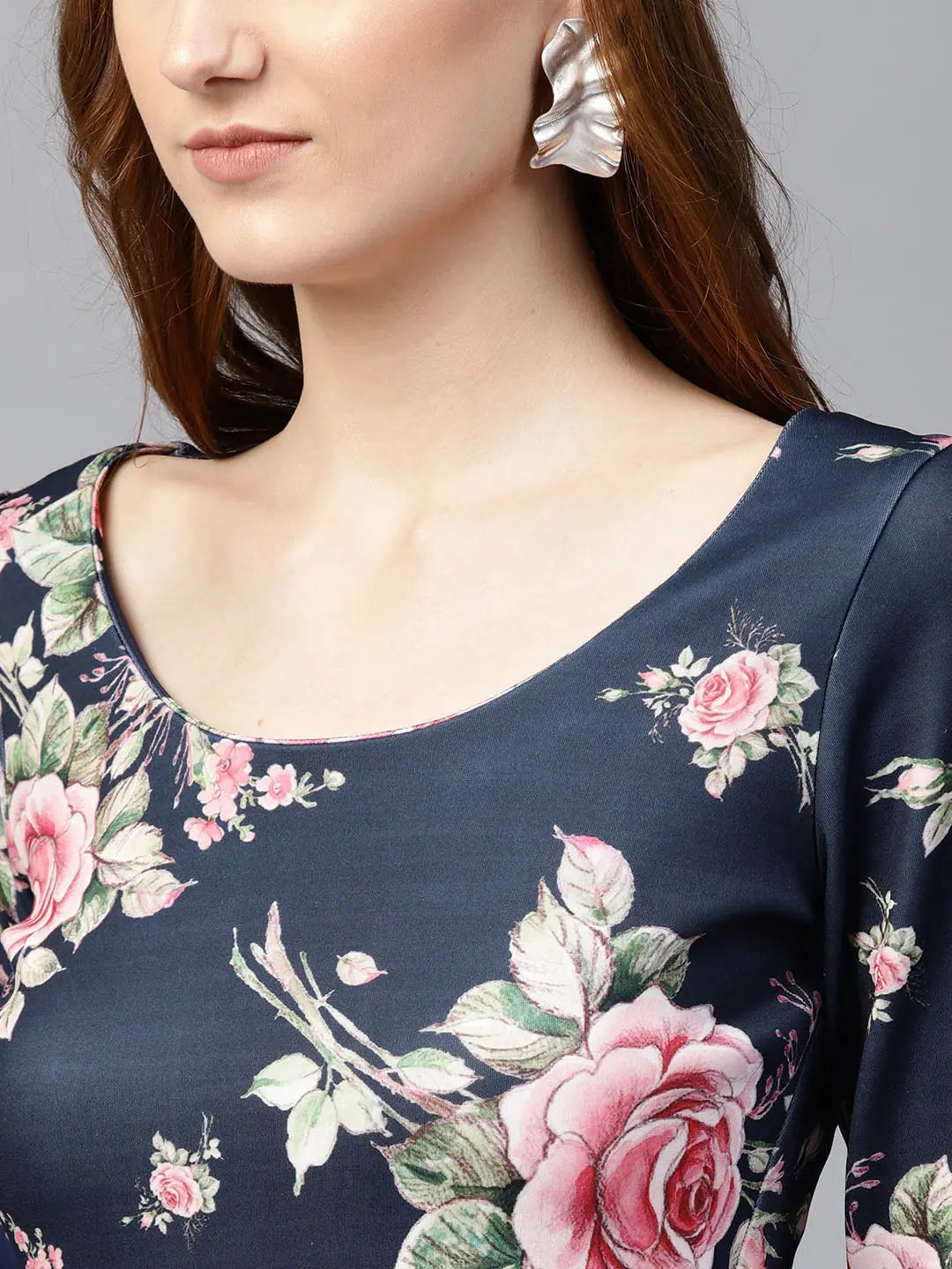 Blue Floral Scuba Peplum Top - Fit and Flare Style