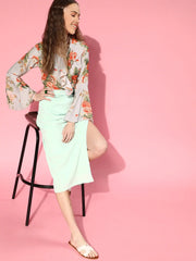 Women Grey Floral Ruffled V-Neck Blouse Top-SFTOPS4538-XS