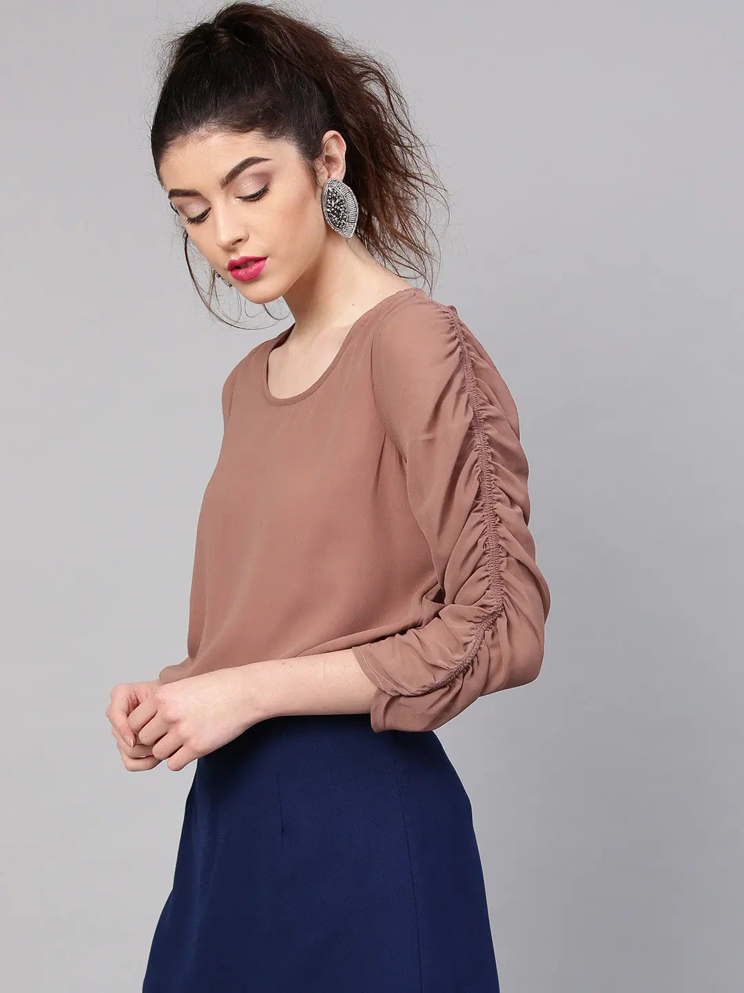 Rosewood Ruched Sleeve Crop Top - Women's Lehenga Look