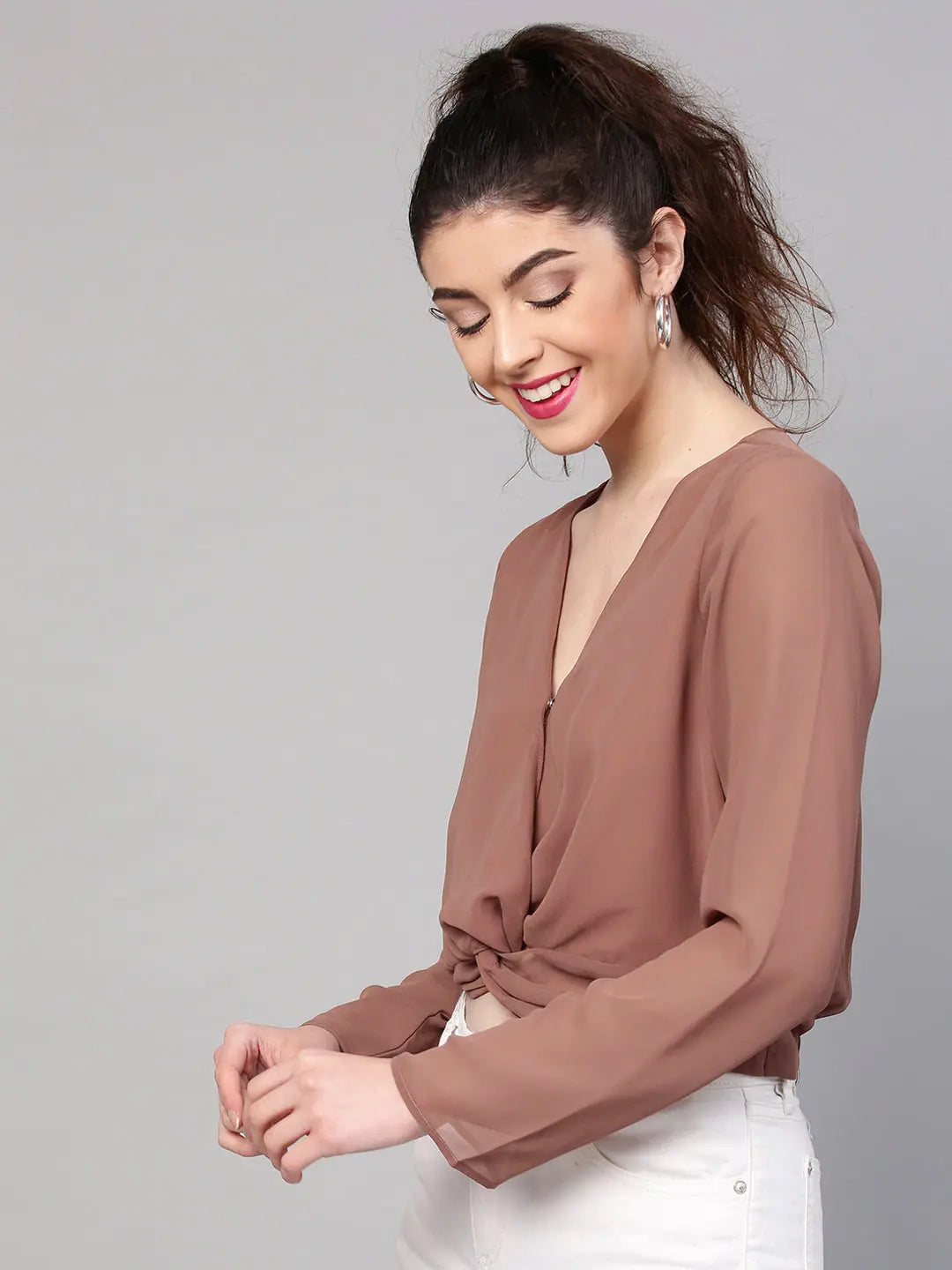 Rosewood Twist Crop Top | Georgette Wrap Front Top