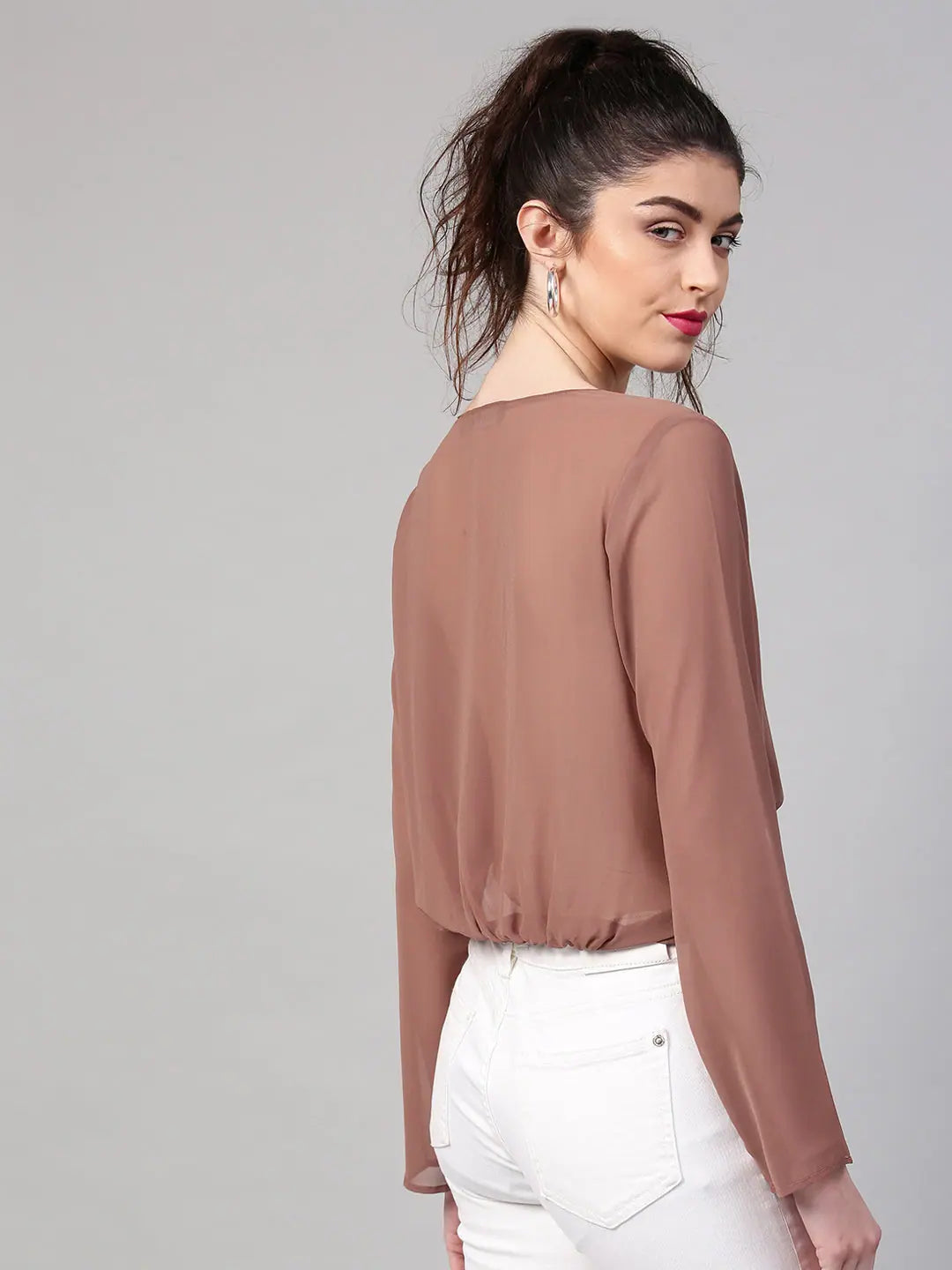 Rosewood Twist Crop Top | Georgette Wrap Front Top