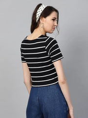 Black White Stripe Crop Top