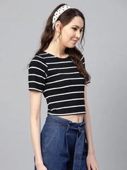 Black White Stripe Crop Top