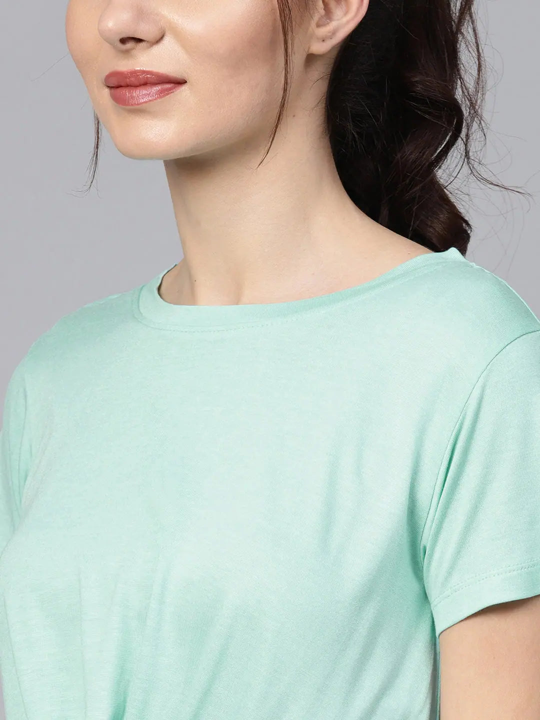 Mint Knot Hem Crop Tee - Viscose Spandex Fabric Comfort
