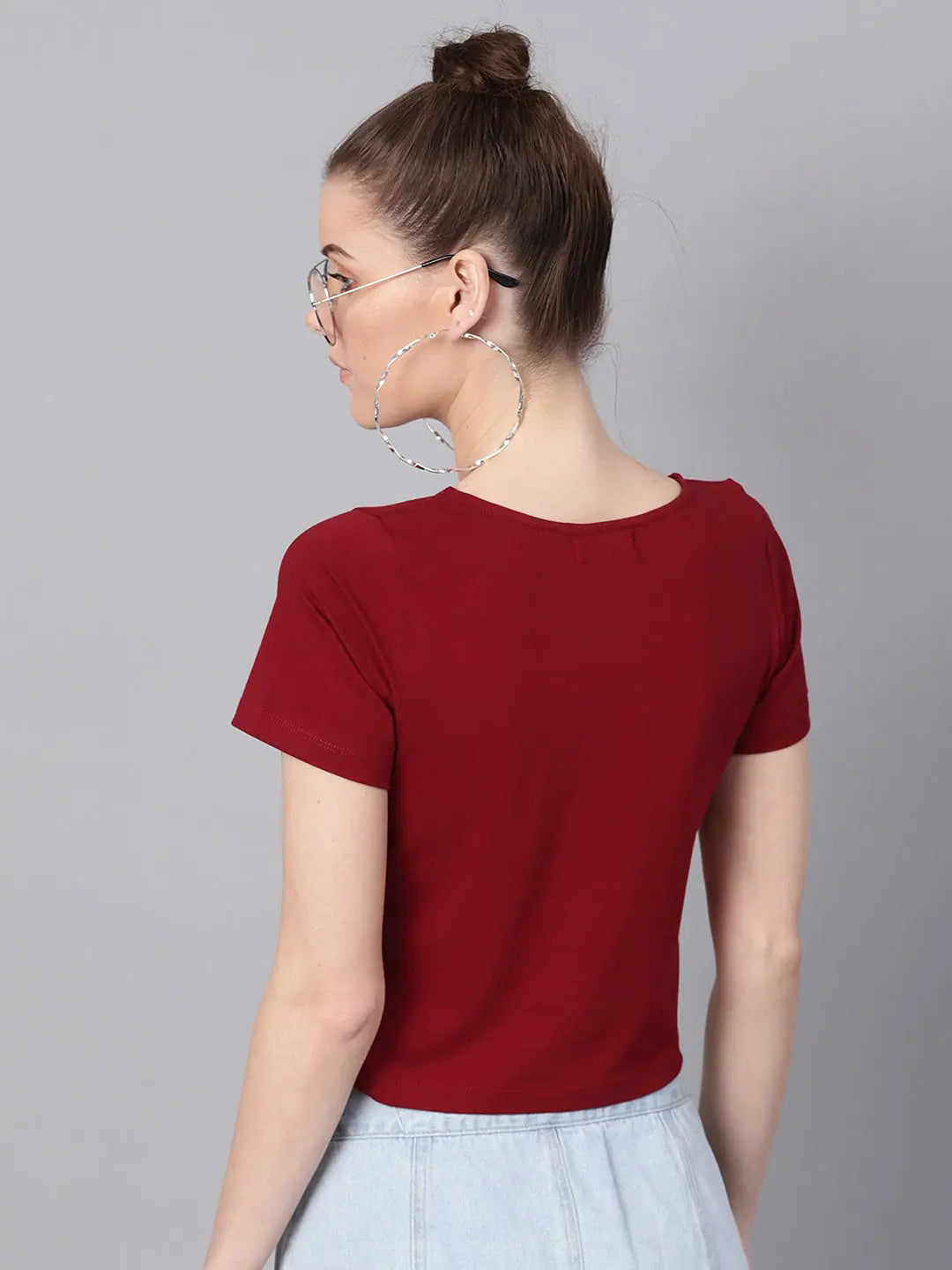 Maroon Crop Top - Athleisure Tape Detail Cotton Top
