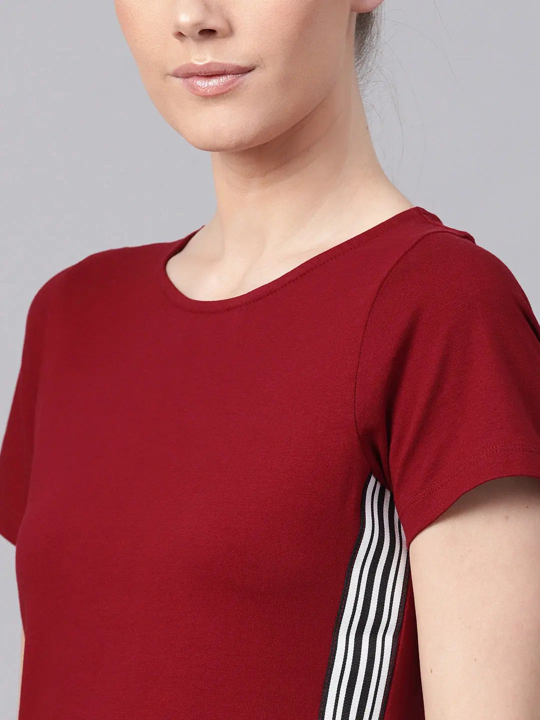 Maroon Crop Top - Athleisure Tape Detail Cotton Top