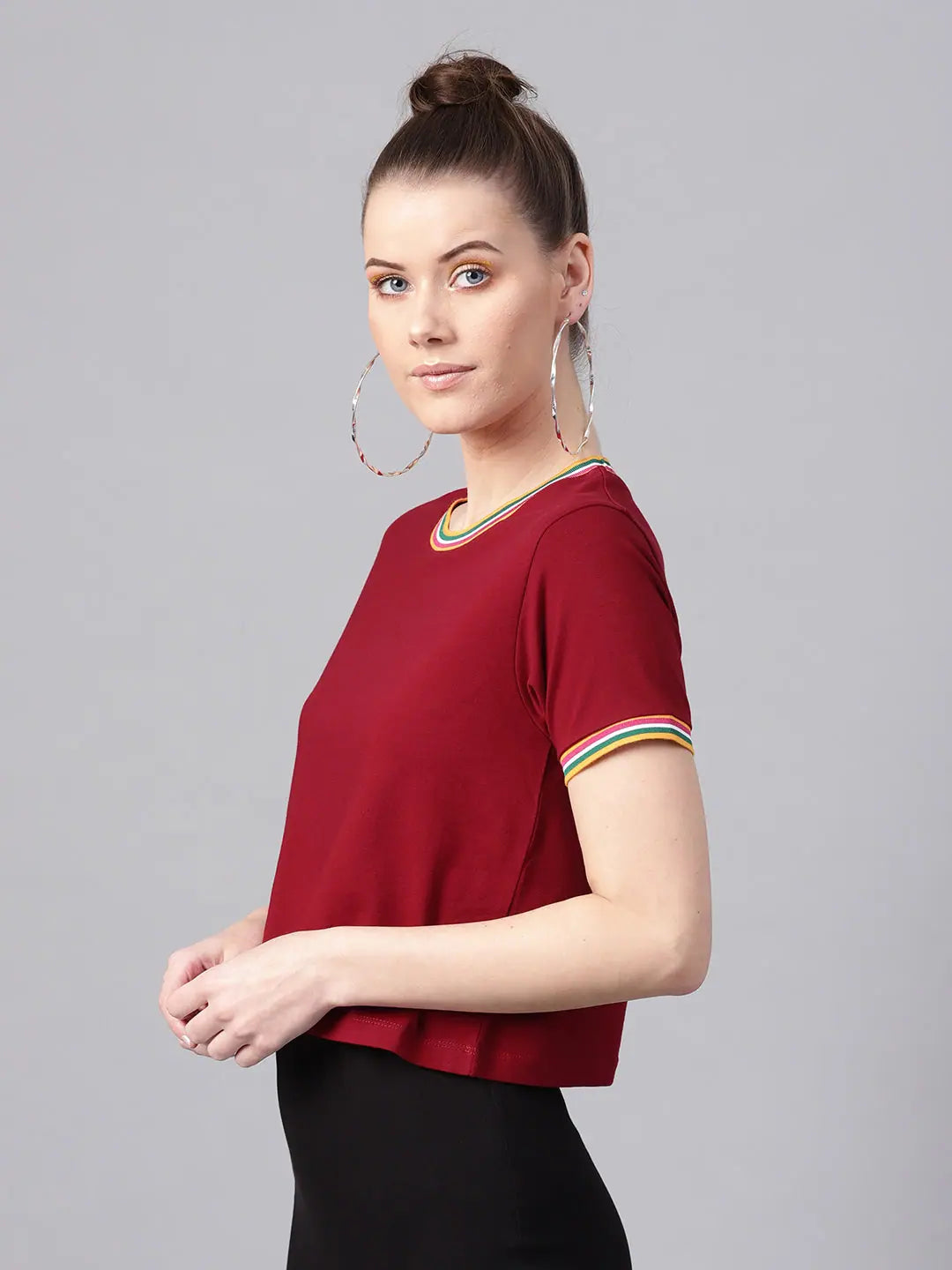 Maroon Ribbed Crop Top: Athleisure & Lehenga Choli Styles