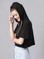 Black Hoodie Boxy Athleisure Crop Top