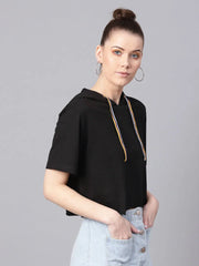 Black Hoodie Boxy Athleisure Crop Top