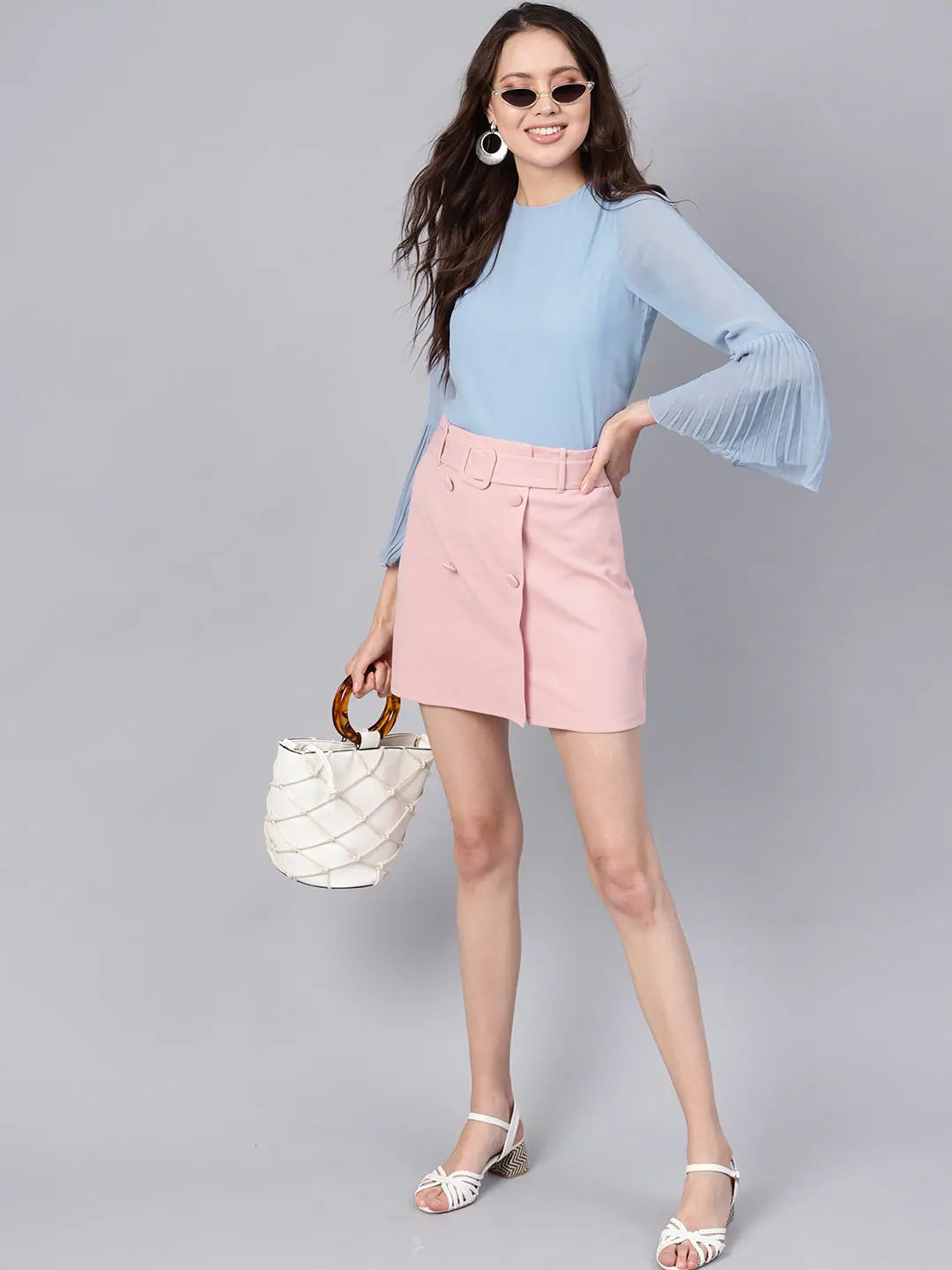 Blue Pleated Sleeve Top | Lehenga for Women Style