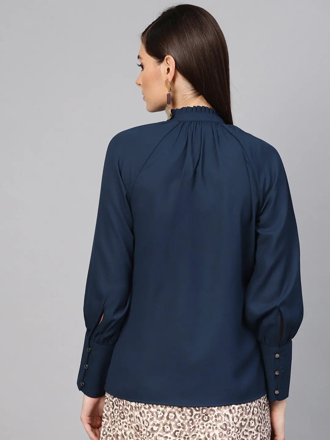 Navy Pleated Collar Top | Western Outfits for Women Online