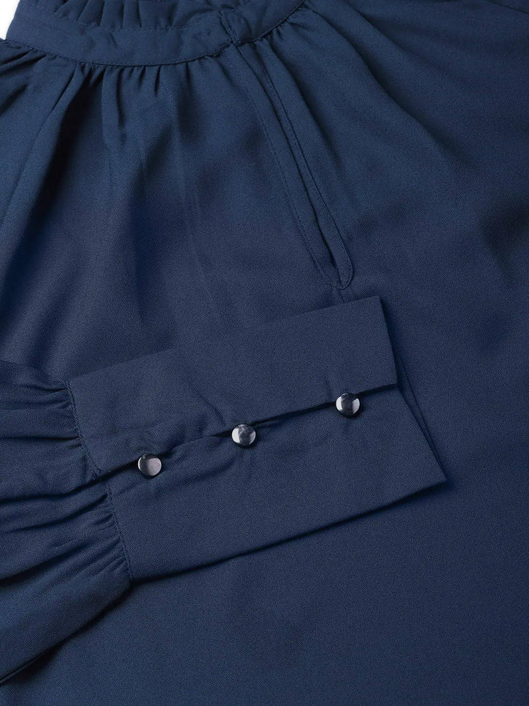 Navy Pleated Collar Top | Western Outfits for Women Online