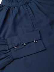 Navy Pleated Collar Top