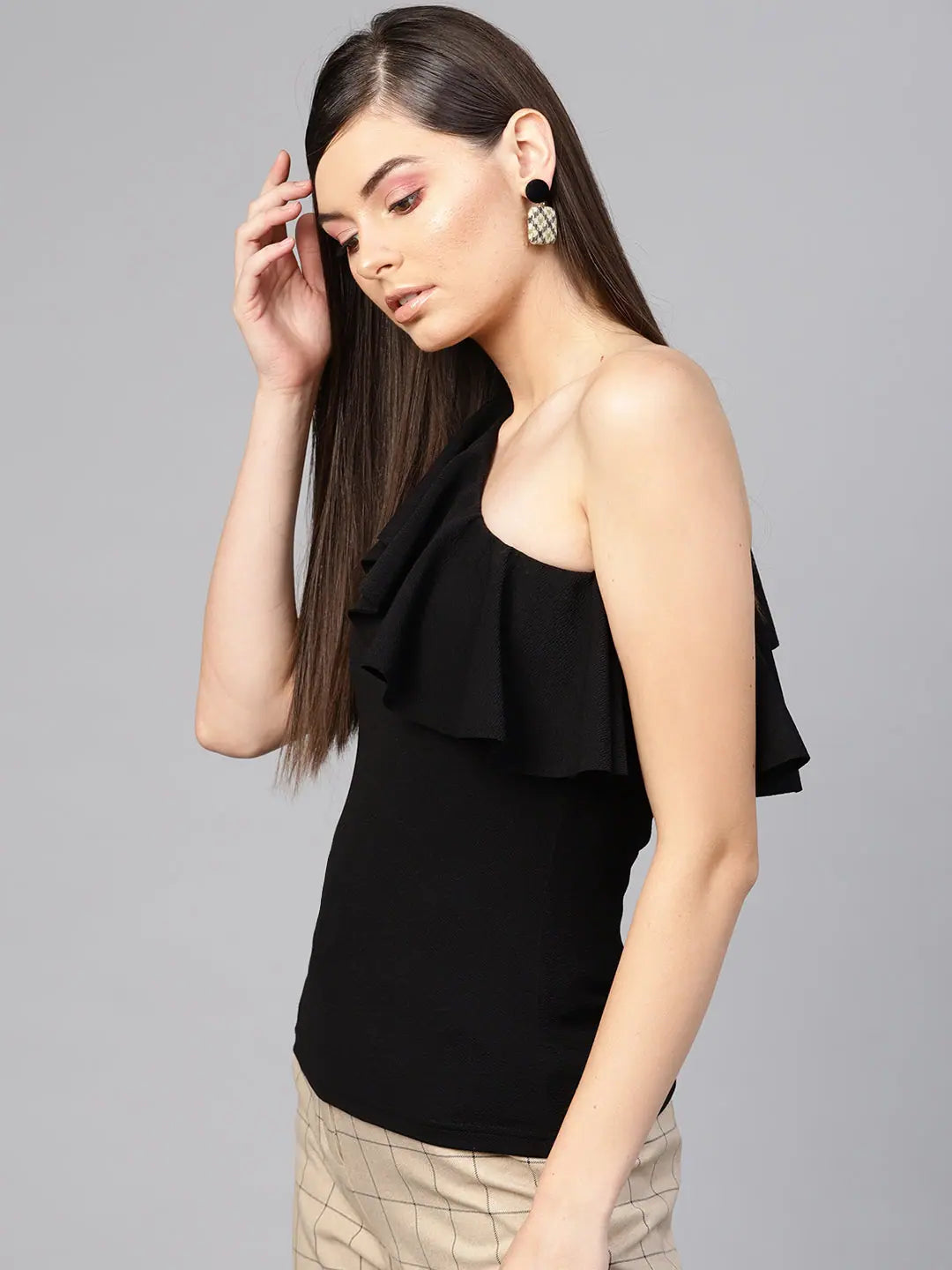Black One Shoulder Ruffle Top - Stylish Women's Shirts