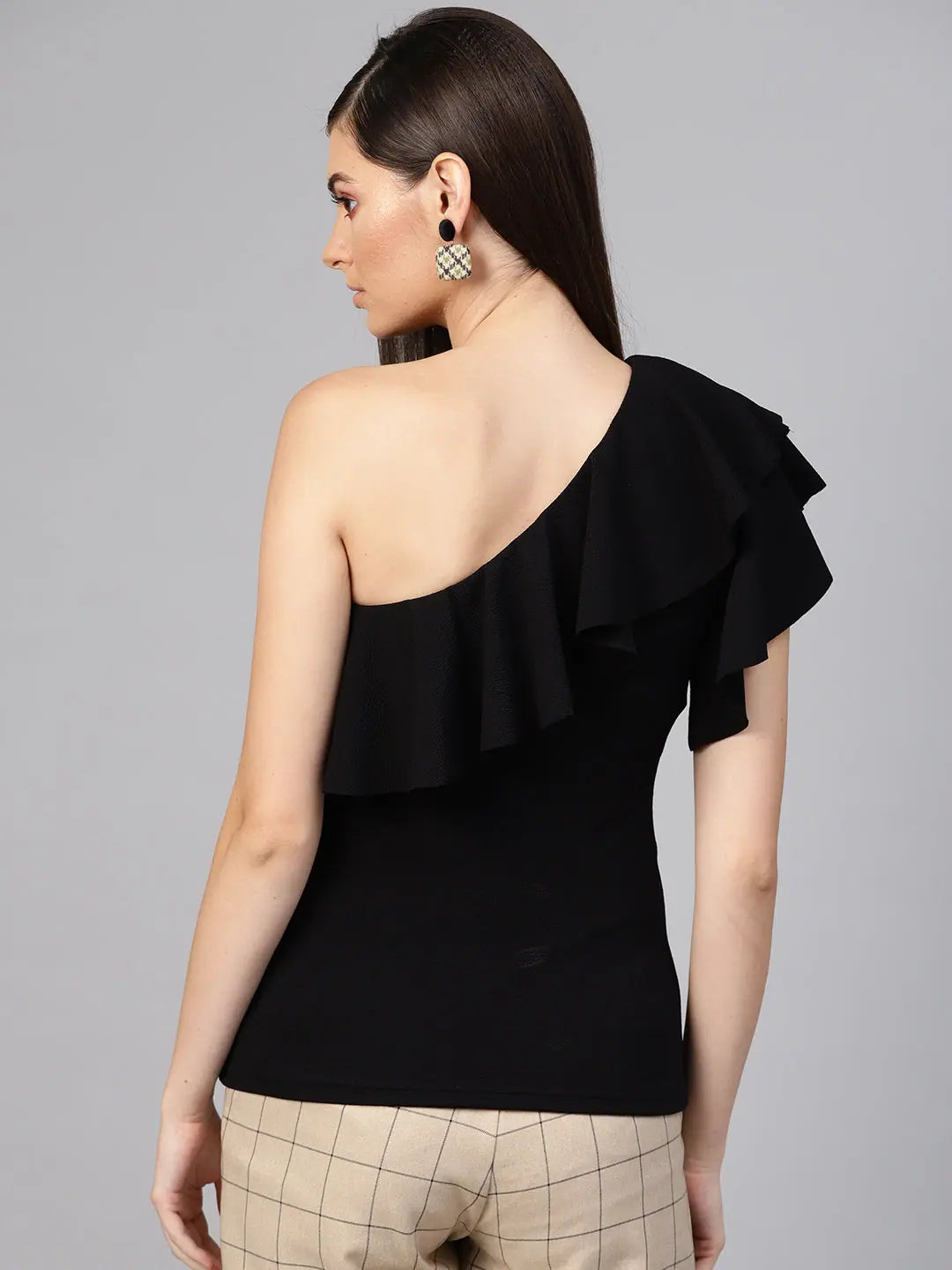 Black One Shoulder Ruffle Top - Stylish Women's Shirts
