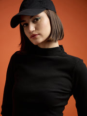 Women Black High Neck Rib Top-SFTOPS4719