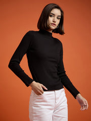 Women Black High Neck Rib Top-SFTOPS4719