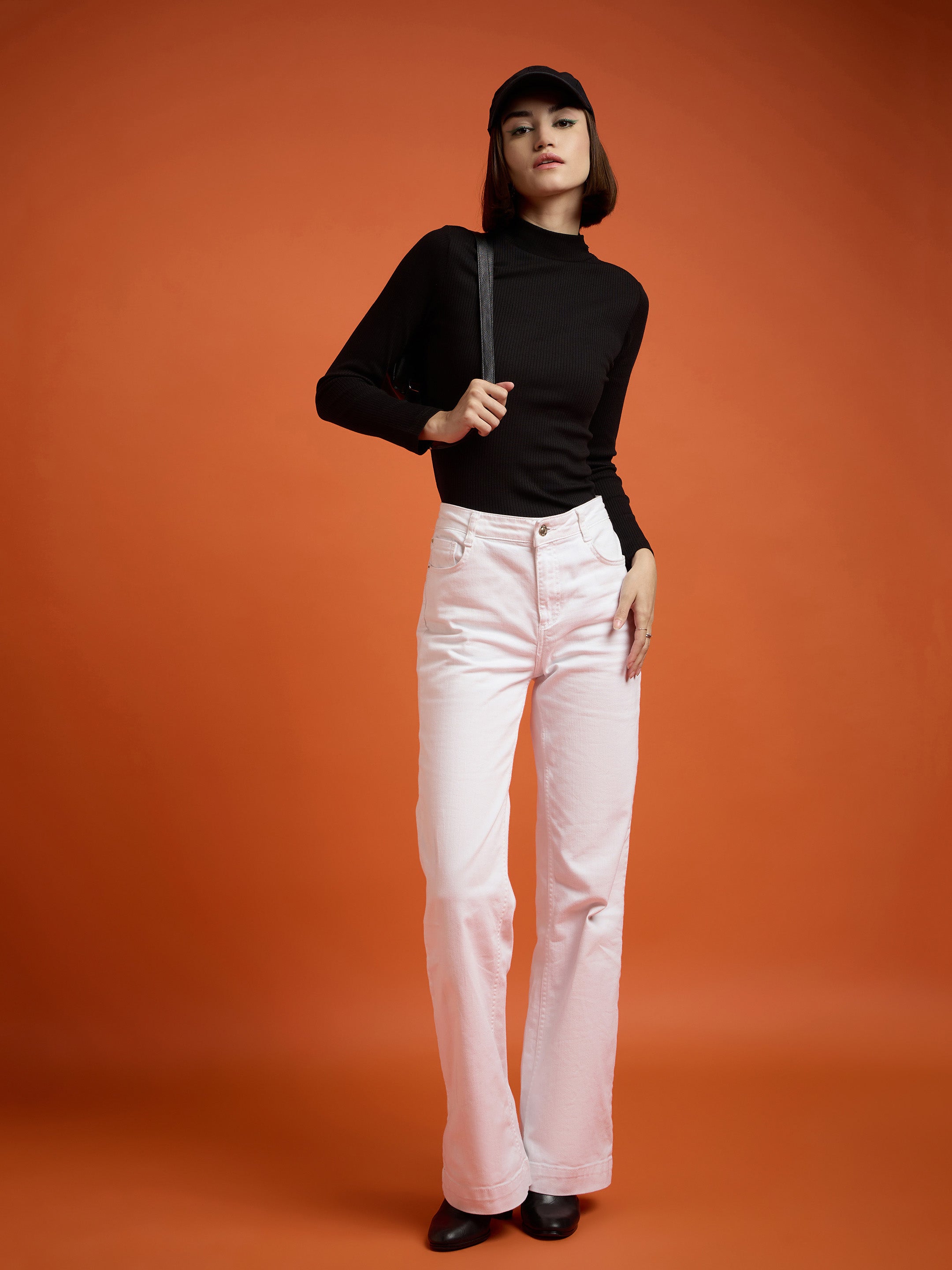 Women Black High Neck Rib Top-SFTOPS4719