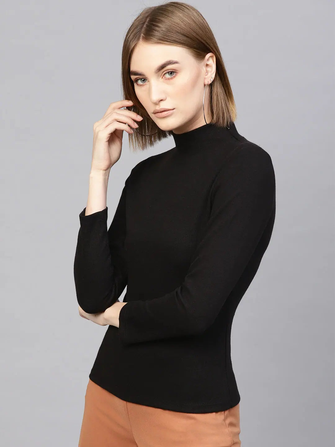 Black High Neck Rib Top | Perfect for Lehenga for Women